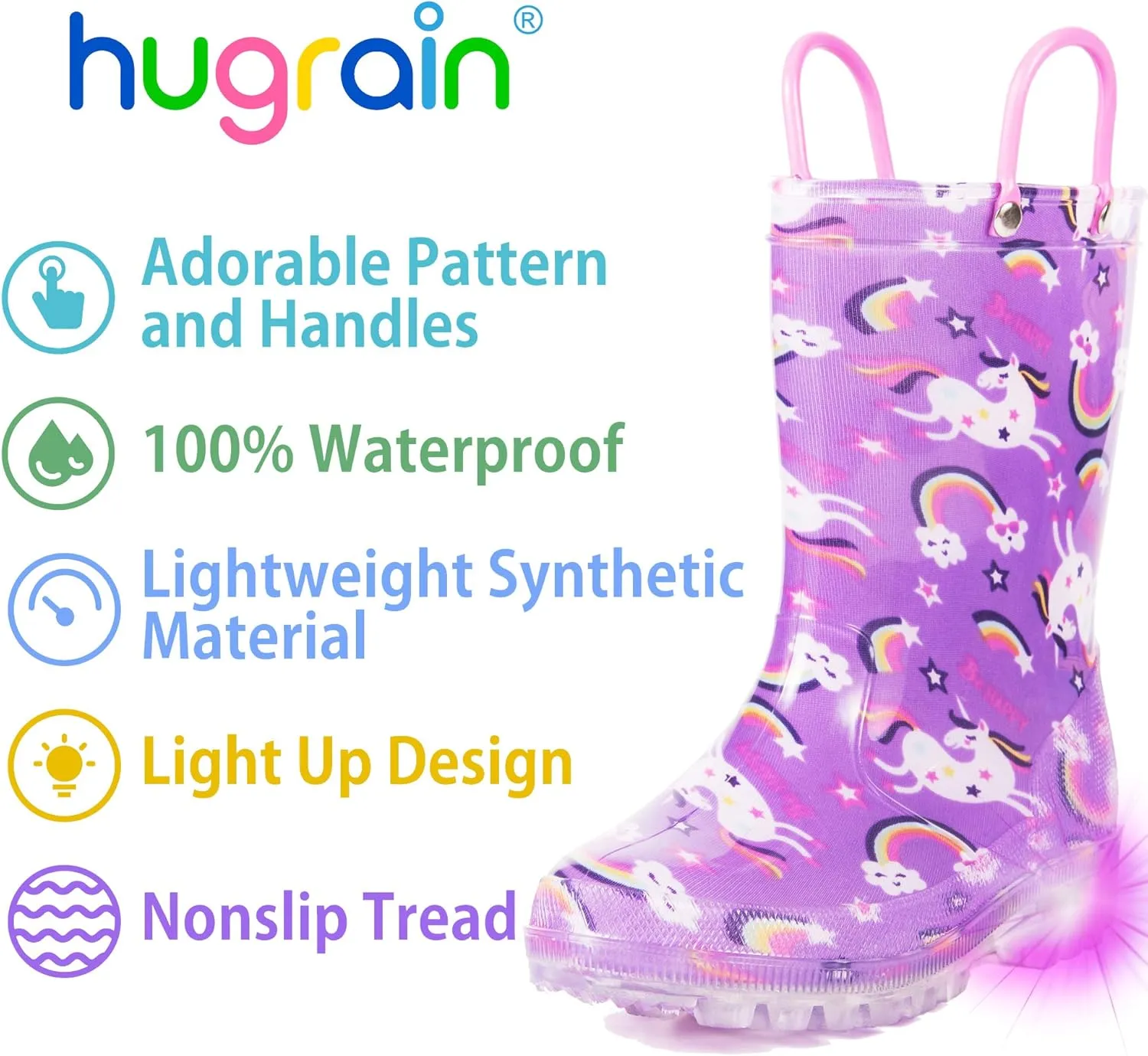 HugRain Light Up Rain Boots for Little Kids