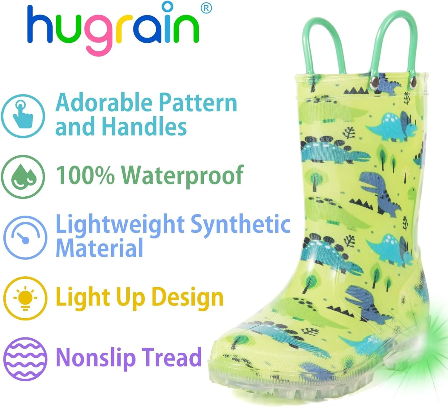 HugRain Light Up Rain Boots for Little Kids