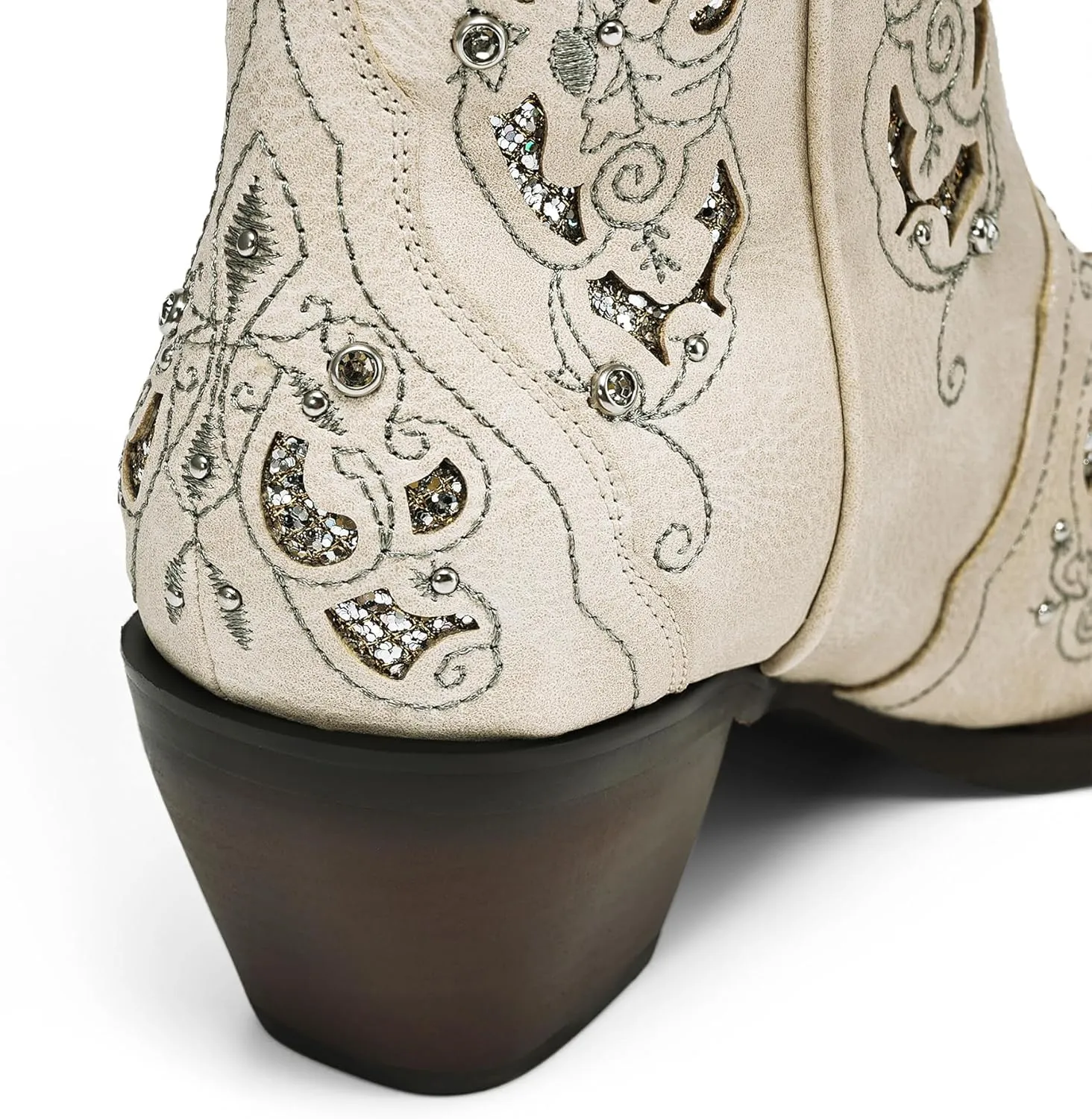 Huntarry Glitter Rhinestone Cowboy Boots For Women Sparkle Mid Calf Wedding Boots For Bride Square Toe Chunky Block Heel Western Cowgirl Boot