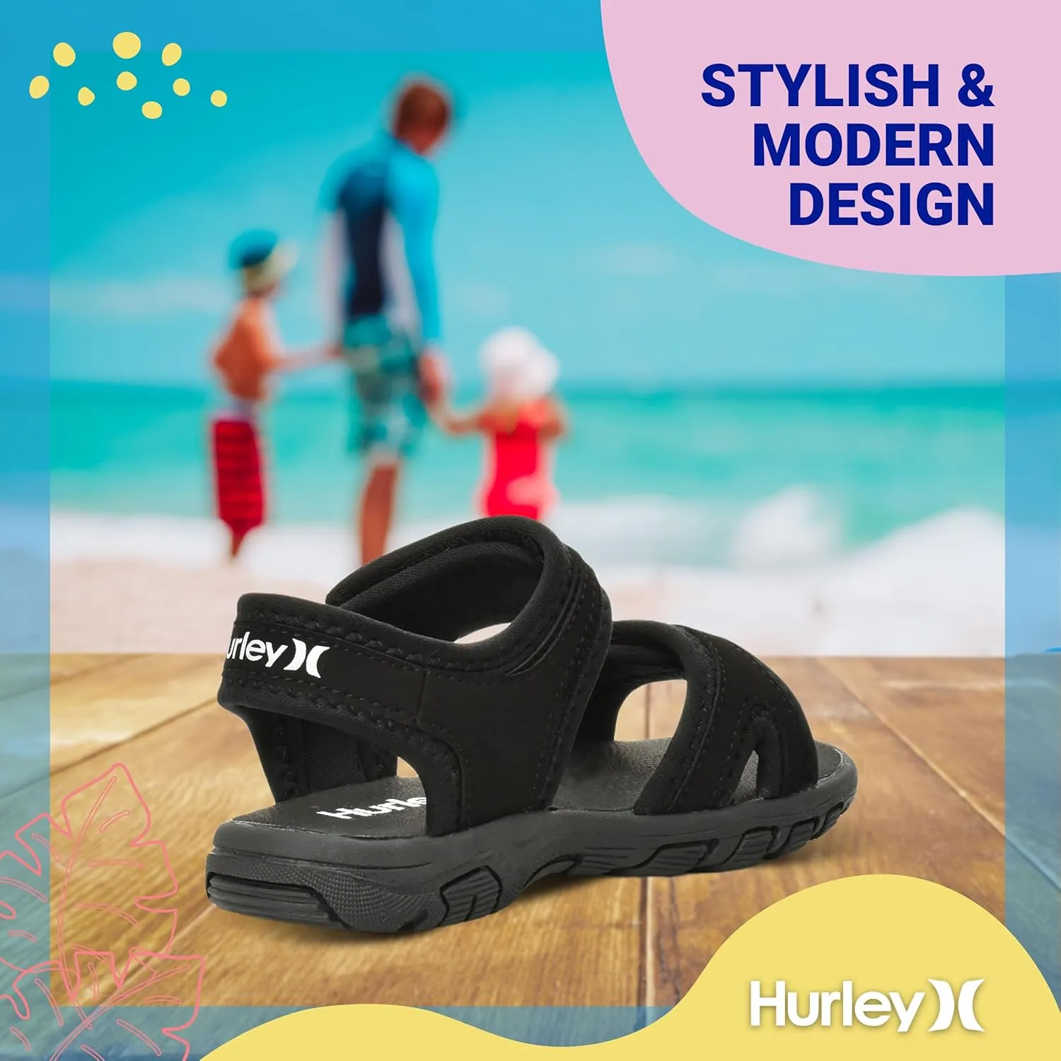 Hurley Loni Toddler Water Shoes, Beach Essentials, Girls and Boys Open Toe Sandals, Lightweight, Breathable and Two Adjustable Straps