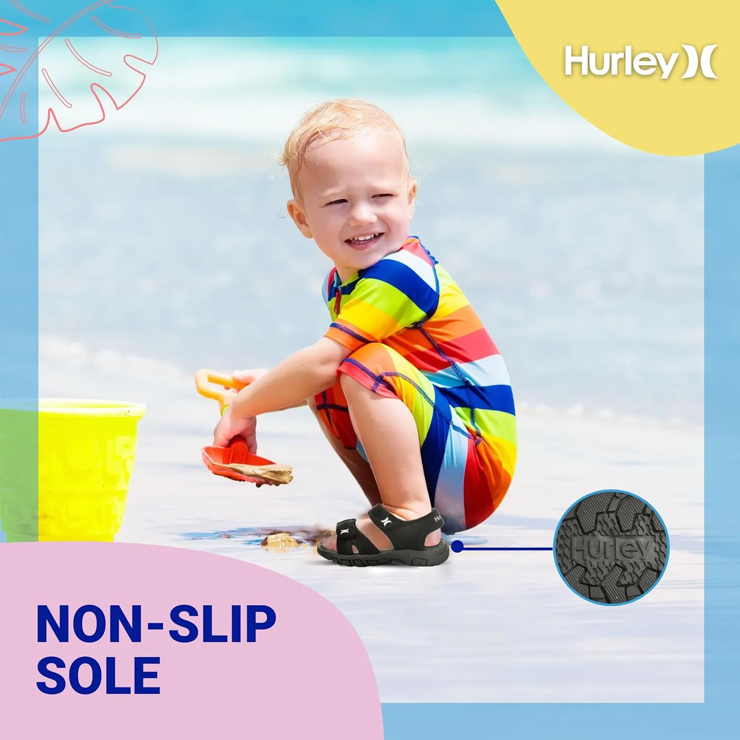Hurley Loni Toddler Water Shoes, Beach Essentials, Girls and Boys Open Toe Sandals, Lightweight, Breathable and Two Adjustable Straps