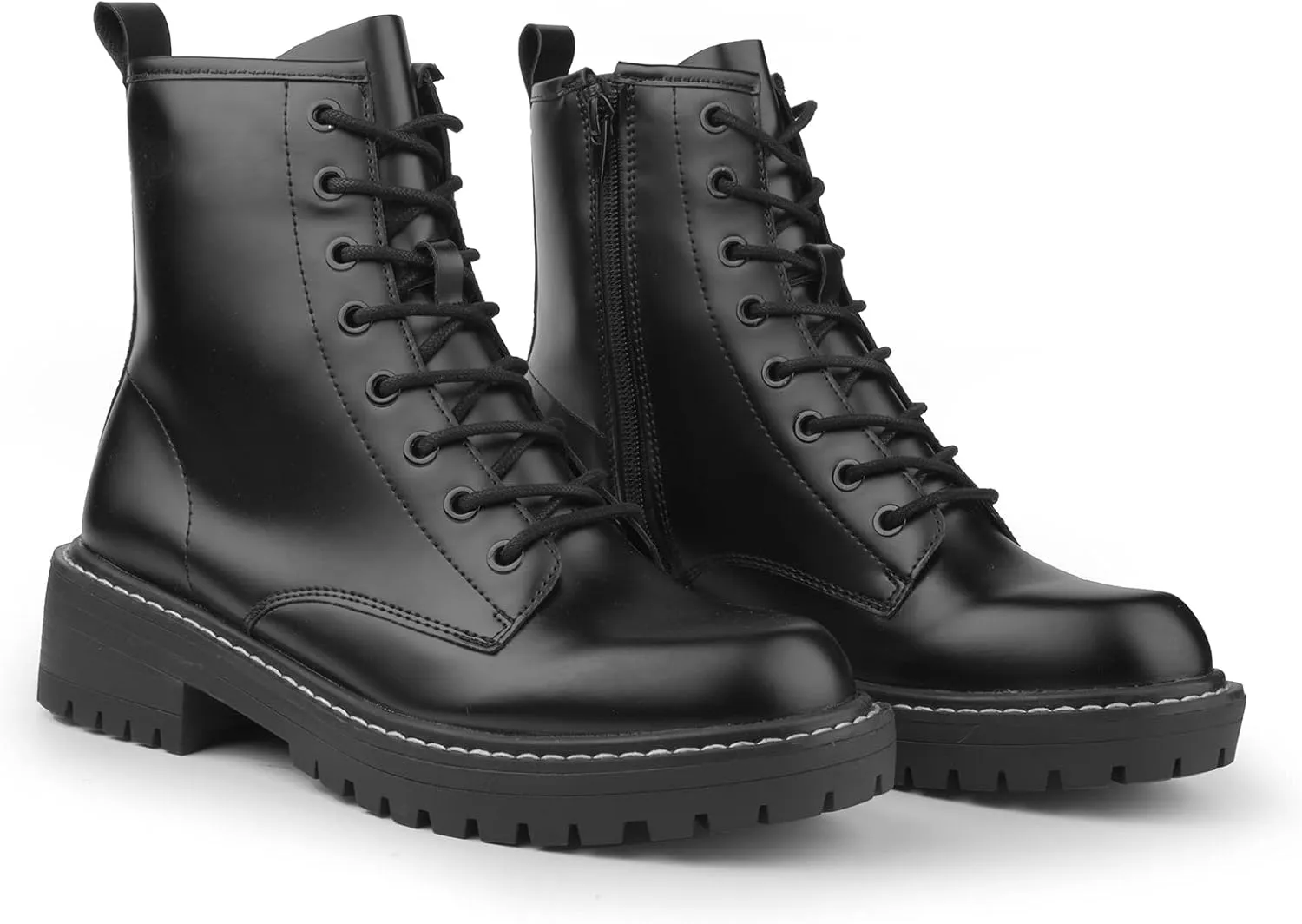 ICHIGO Women’s Fashion Ankle Booties Causal 8-Eye Side Zipper Lace-up Combat Boots