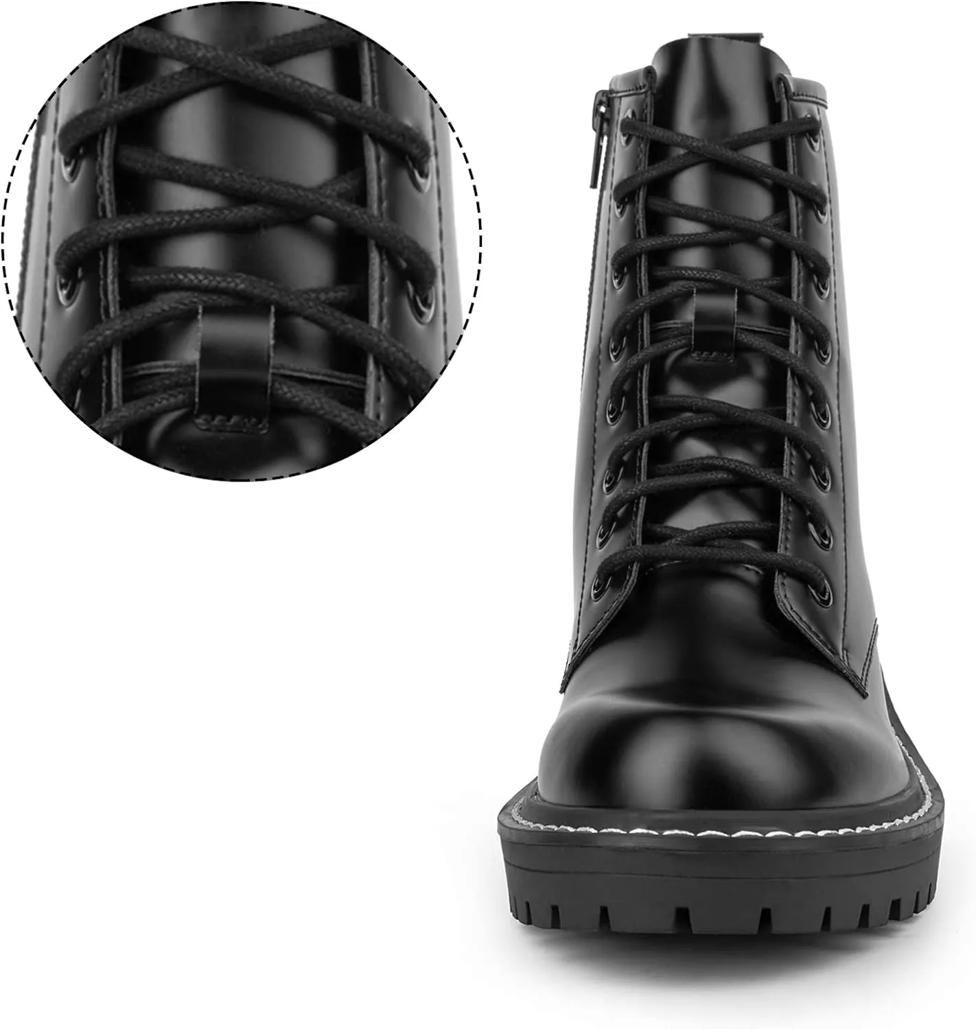 ICHIGO Women’s Fashion Ankle Booties Causal 8-Eye Side Zipper Lace-up Combat Boots
