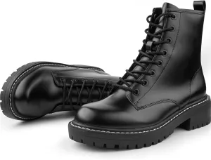 ICHIGO Women’s Fashion Ankle Booties Causal 8-Eye Side Zipper Lace-up Combat Boots