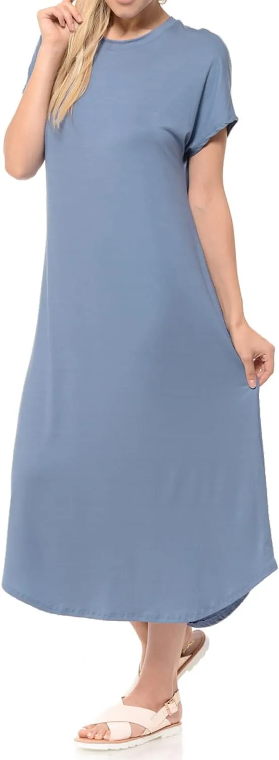 iconic luxe Women's A Line Short Sleeve T Shirt Midi Dress Summer Casual