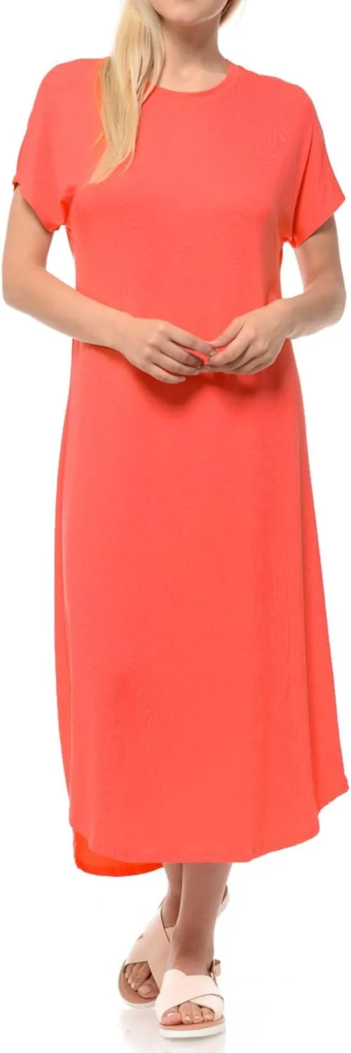 iconic luxe Women's A Line Short Sleeve T Shirt Midi Dress Summer Casual