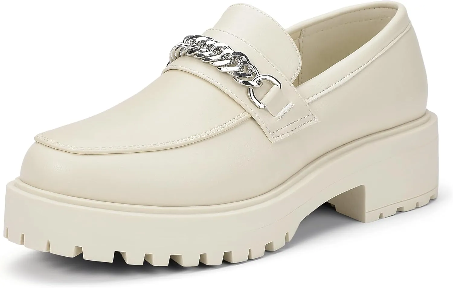 IDIFU IN2 Platform Loafers for Women with Chain Chunky Heel Penny Loafers Comfortable Round Toe Dress Shoes Work Office Business Dressy Fashion Casual Slip On Lug Sole Loafers Shoes