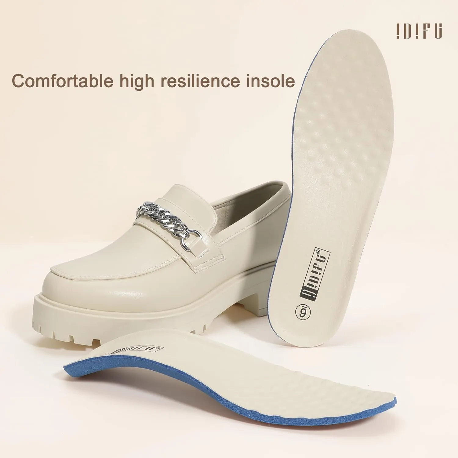IDIFU IN2 Platform Loafers for Women with Chain Chunky Heel Penny Loafers Comfortable Round Toe Dress Shoes Work Office Business Dressy Fashion Casual Slip On Lug Sole Loafers Shoes