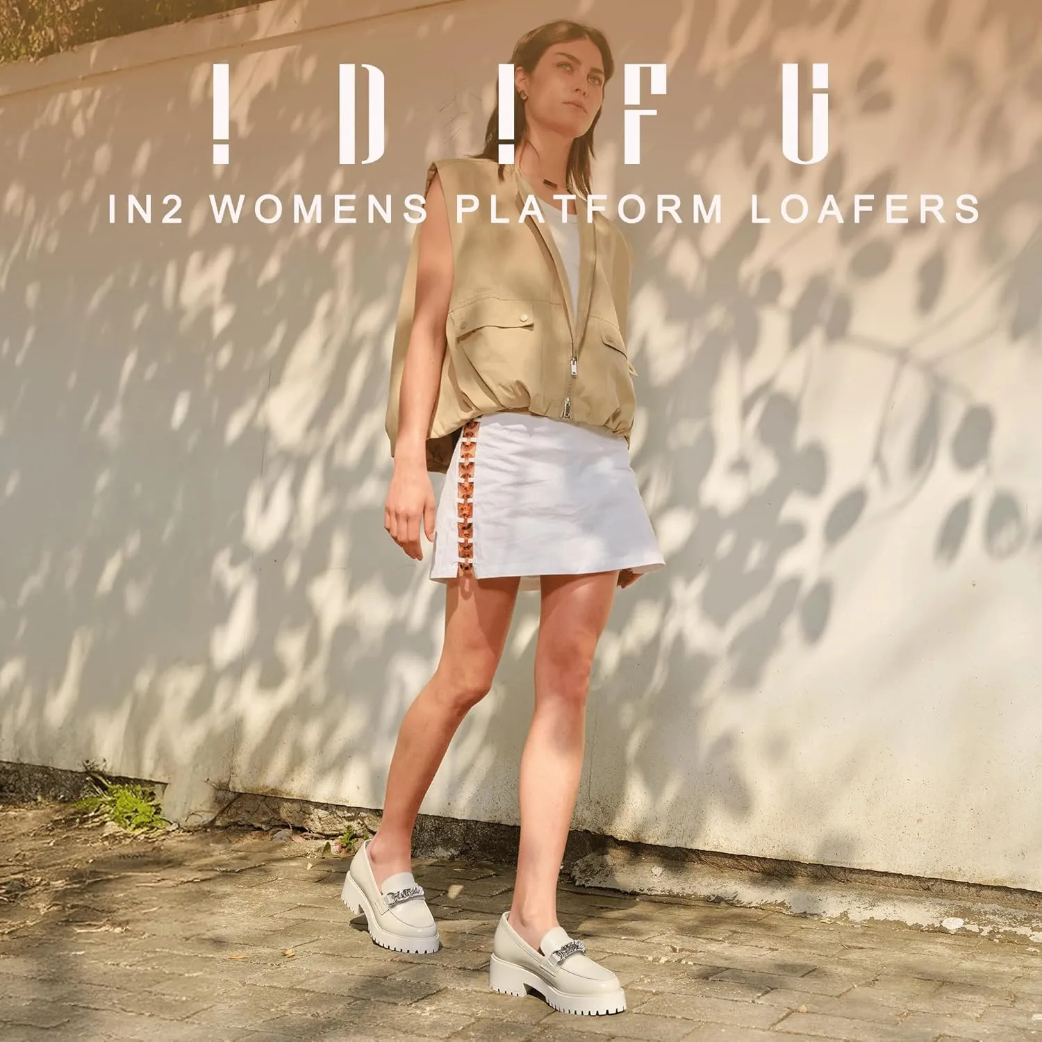 IDIFU IN2 Platform Loafers for Women with Chain Chunky Heel Penny Loafers Comfortable Round Toe Dress Shoes Work Office Business Dressy Fashion Casual Slip On Lug Sole Loafers Shoes