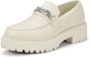 IDIFU IN2 Platform Loafers for Women with Chain Chunky Heel Penny Loafers Comfortable Round Toe Dress Shoes Work Office Business Dressy Fashion Casual Slip On Lug Sole Loafers Shoes