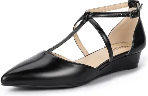 IDIFU Strappy Flat Shoes Pointed Closed Toe Dress Shoes for Women Buckle Ankle T Strap Wedge Flats Wedding Bride Bridal Guest Business Casual Office Prom Dressy Comfortable Formal Women's Flats Shoes