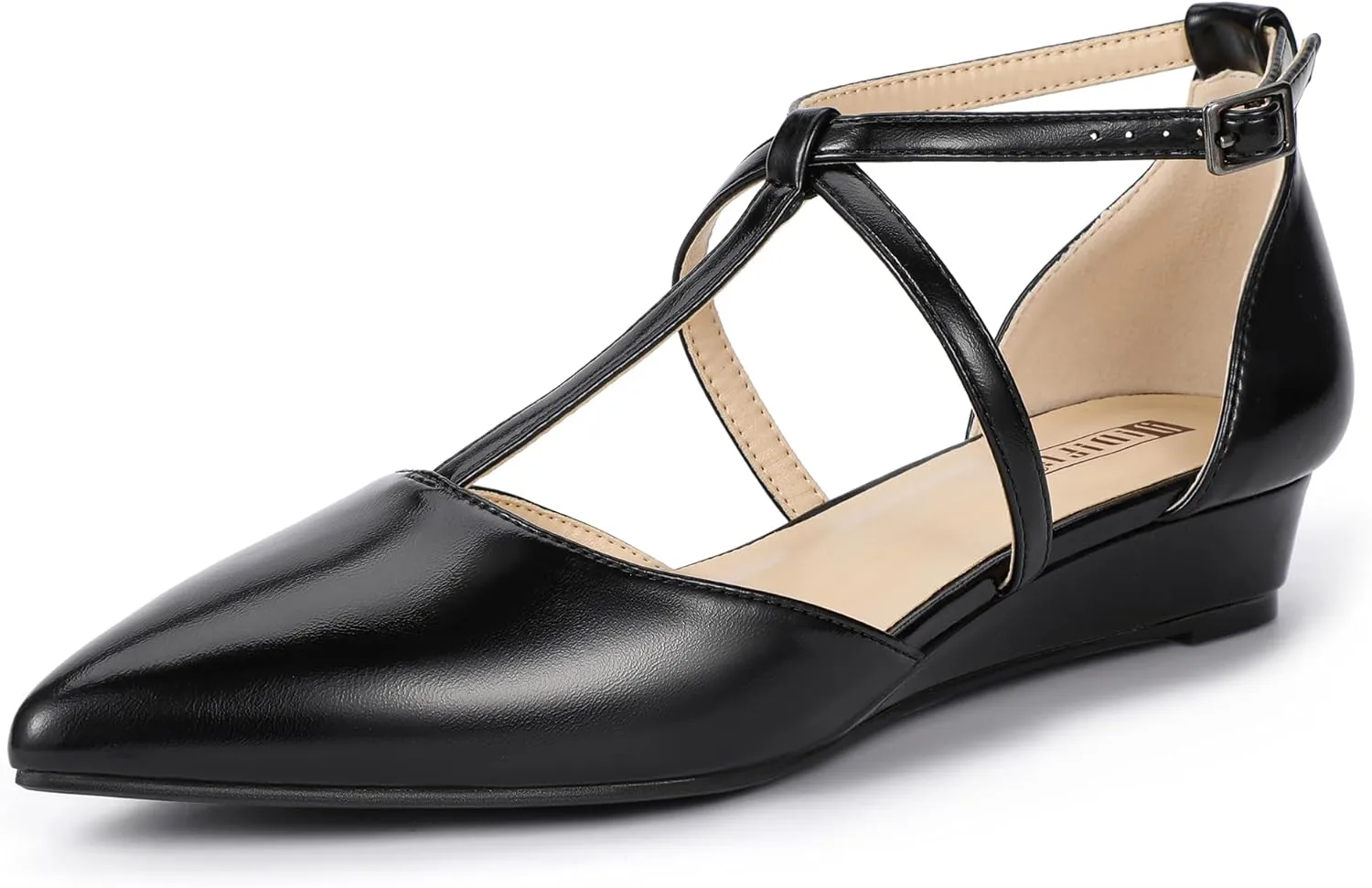 IDIFU Strappy Flat Shoes Pointed Closed Toe Dress Shoes for Women Buckle Ankle T Strap Wedge Flats Wedding Bride Bridal Guest Business Casual Office Prom Dressy Comfortable Formal Women's Flats Shoes
