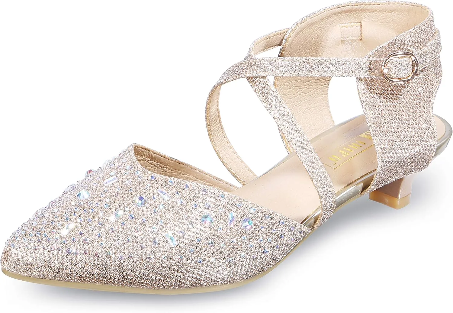 IDIFU Women's Sequins Wedding Kitten Small Heel Shoes Ankle Strap Bridal Bride Dance Dress Shoes - Silver Gold Black