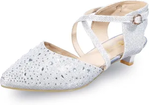 IDIFU Women's Sequins Wedding Kitten Small Heel Shoes Ankle Strap Bridal Bride Dance Dress Shoes - Silver Gold Black