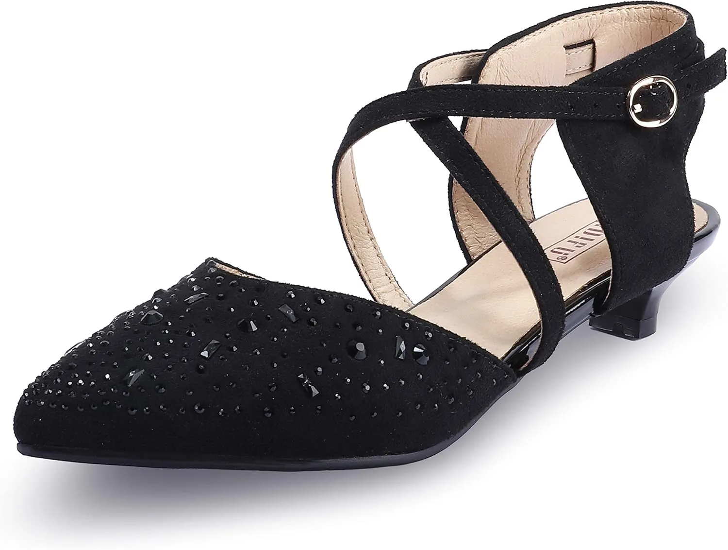 IDIFU Women's Sequins Wedding Kitten Small Heel Shoes Ankle Strap Bridal Bride Dance Dress Shoes - Silver Gold Black