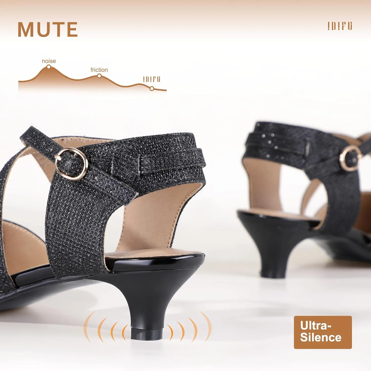 IDIFU Women's Sequins Wedding Kitten Small Heel Shoes Ankle Strap Bridal Bride Dance Dress Shoes - Silver Gold Black