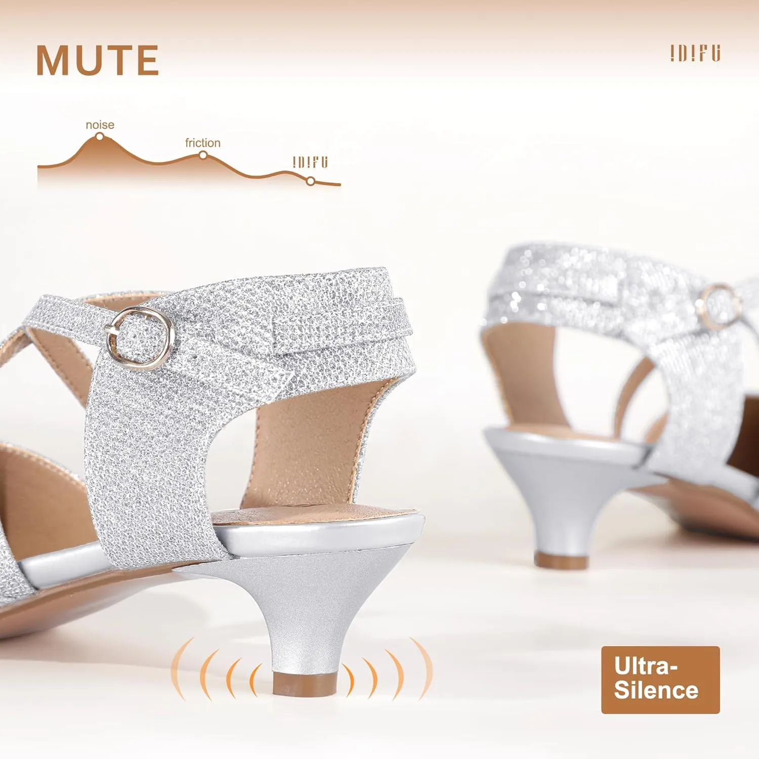 IDIFU Women's Sequins Wedding Kitten Small Heel Shoes Ankle Strap Bridal Bride Dance Dress Shoes - Silver Gold Black