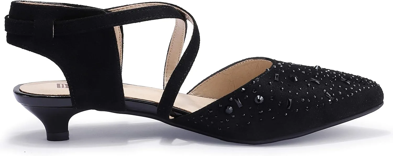 IDIFU Women's Sequins Wedding Kitten Small Heel Shoes Ankle Strap Bridal Bride Dance Dress Shoes - Silver Gold Black