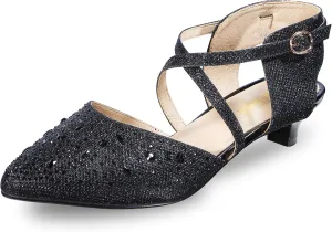 IDIFU Women's Sequins Wedding Kitten Small Heel Shoes Ankle Strap Bridal Bride Dance Dress Shoes - Silver Gold Black