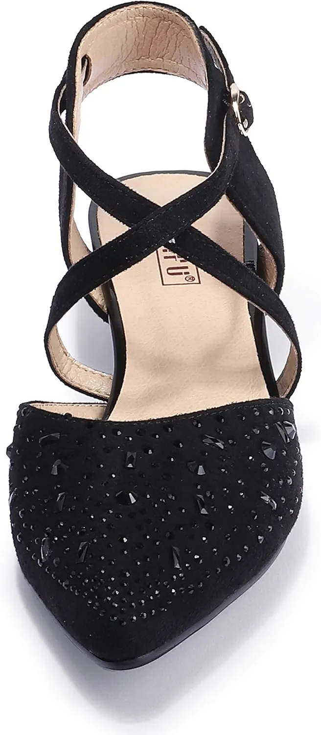 IDIFU Women's Sequins Wedding Kitten Small Heel Shoes Ankle Strap Bridal Bride Dance Dress Shoes - Silver Gold Black