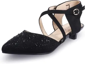 IDIFU Women's Sequins Wedding Kitten Small Heel Shoes Ankle Strap Bridal Bride Dance Dress Shoes - Silver Gold Black