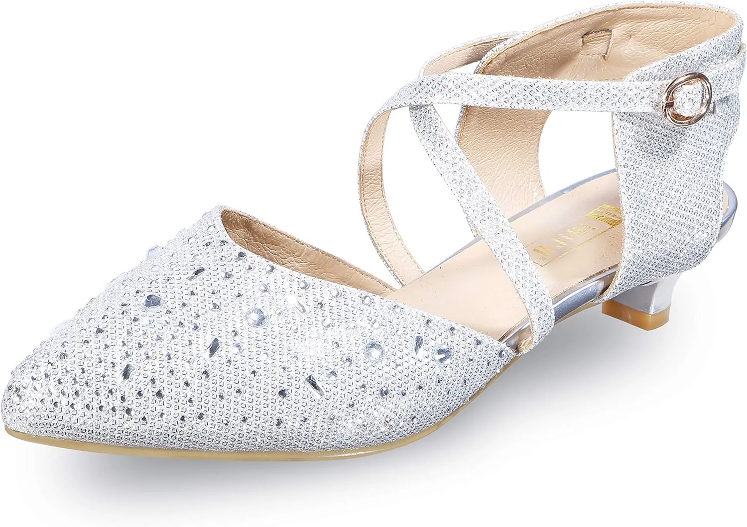 IDIFU Women's Sequins Wedding Kitten Small Heel Shoes Ankle Strap Bridal Bride Dance Dress Shoes - Silver Gold Black