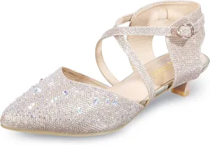 IDIFU Women's Sequins Wedding Kitten Small Heel Shoes Ankle Strap Bridal Bride Dance Dress Shoes - Silver Gold Black
