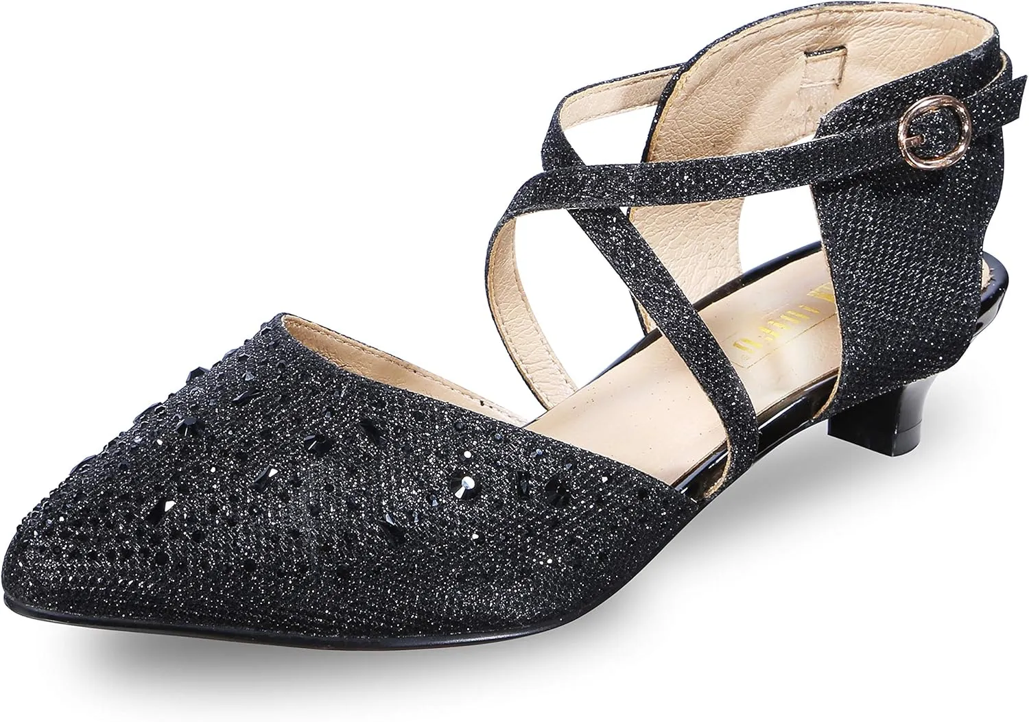 IDIFU Women's Sequins Wedding Kitten Small Heel Shoes Ankle Strap Bridal Bride Dance Dress Shoes - Silver Gold Black