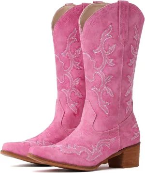 IUV Cowboy Boots For Women Western Boots Cowgirl Classic Fashion Embroidered Pointy Toe Boots