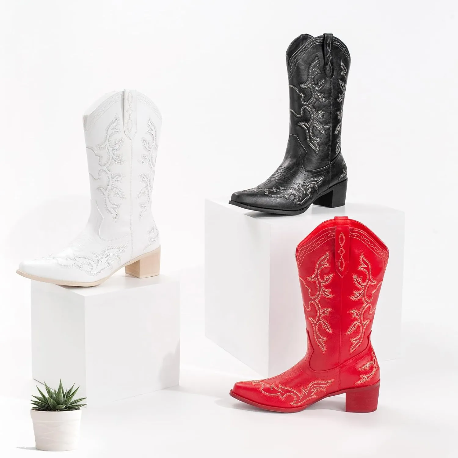 IUV Cowboy Boots For Women Western Boots Cowgirl Classic Fashion Embroidered Pointy Toe Boots