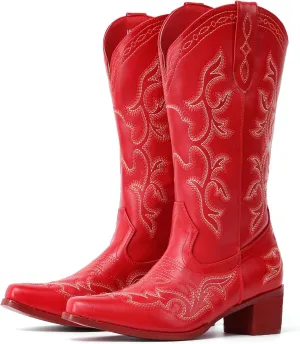 IUV Cowboy Boots For Women Western Boots Cowgirl Classic Fashion Embroidered Pointy Toe Boots