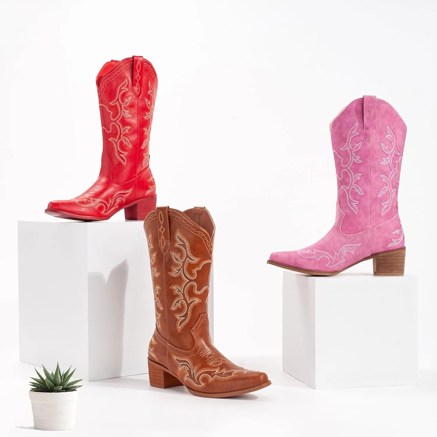 IUV Cowboy Boots For Women Western Boots Cowgirl Classic Fashion Embroidered Pointy Toe Boots