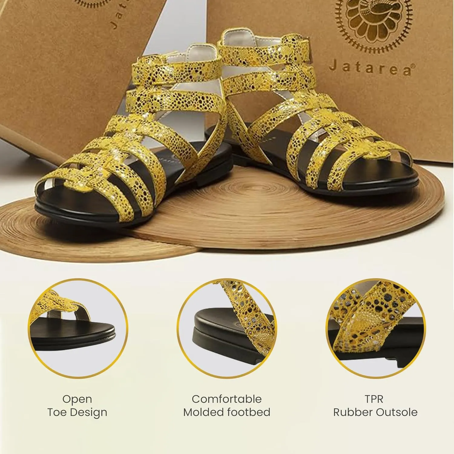 JATAREA Slip-On Flat Gladiator Sandals for Women | Comfortable Ankle Strap Open Toe Cross Strappy Womens Gladiator Sandals Perfect for Dressy Summer