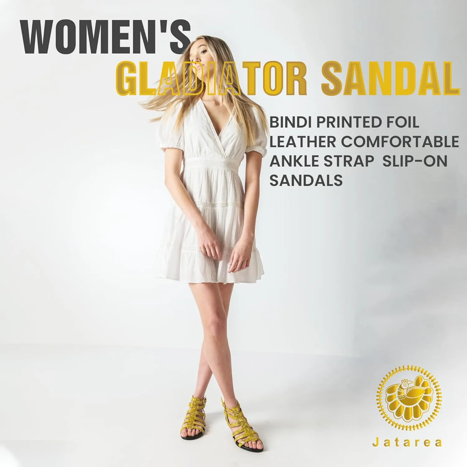 JATAREA Slip-On Flat Gladiator Sandals for Women | Comfortable Ankle Strap Open Toe Cross Strappy Womens Gladiator Sandals Perfect for Dressy Summer
