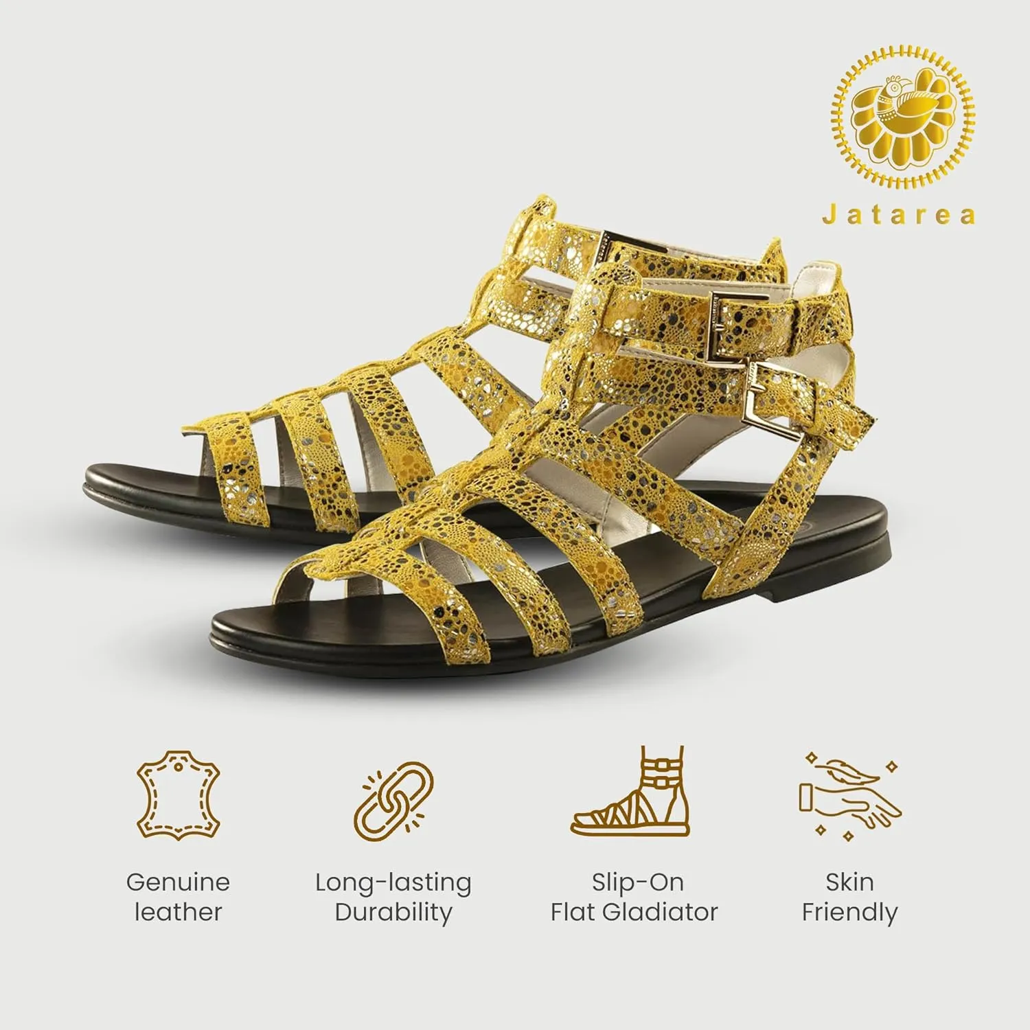 JATAREA Slip-On Flat Gladiator Sandals for Women | Comfortable Ankle Strap Open Toe Cross Strappy Womens Gladiator Sandals Perfect for Dressy Summer
