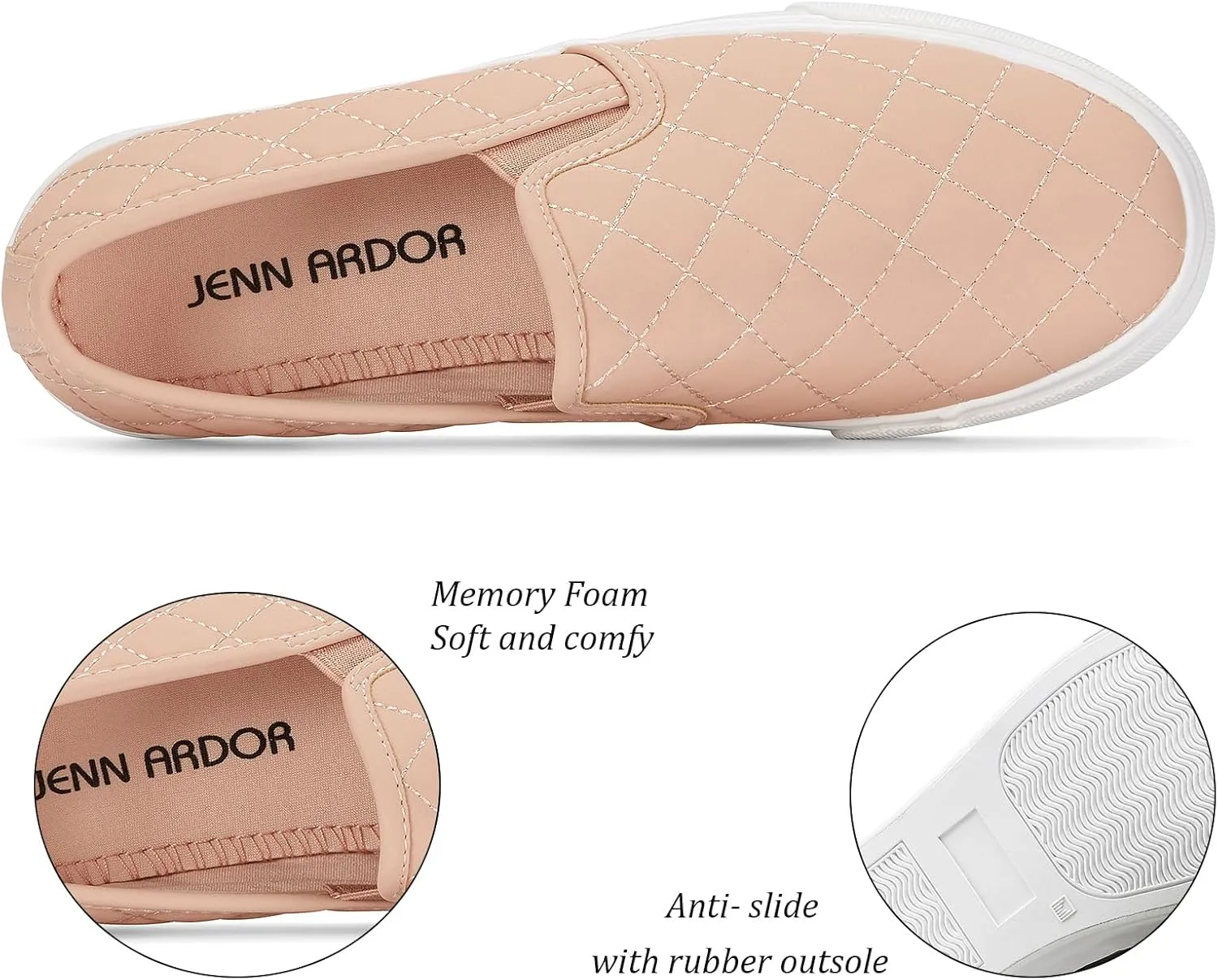 JENN ARDOR Womens Slip On Sneakers Perforated/Quilted Casual Shoes Fashion Walking Flats