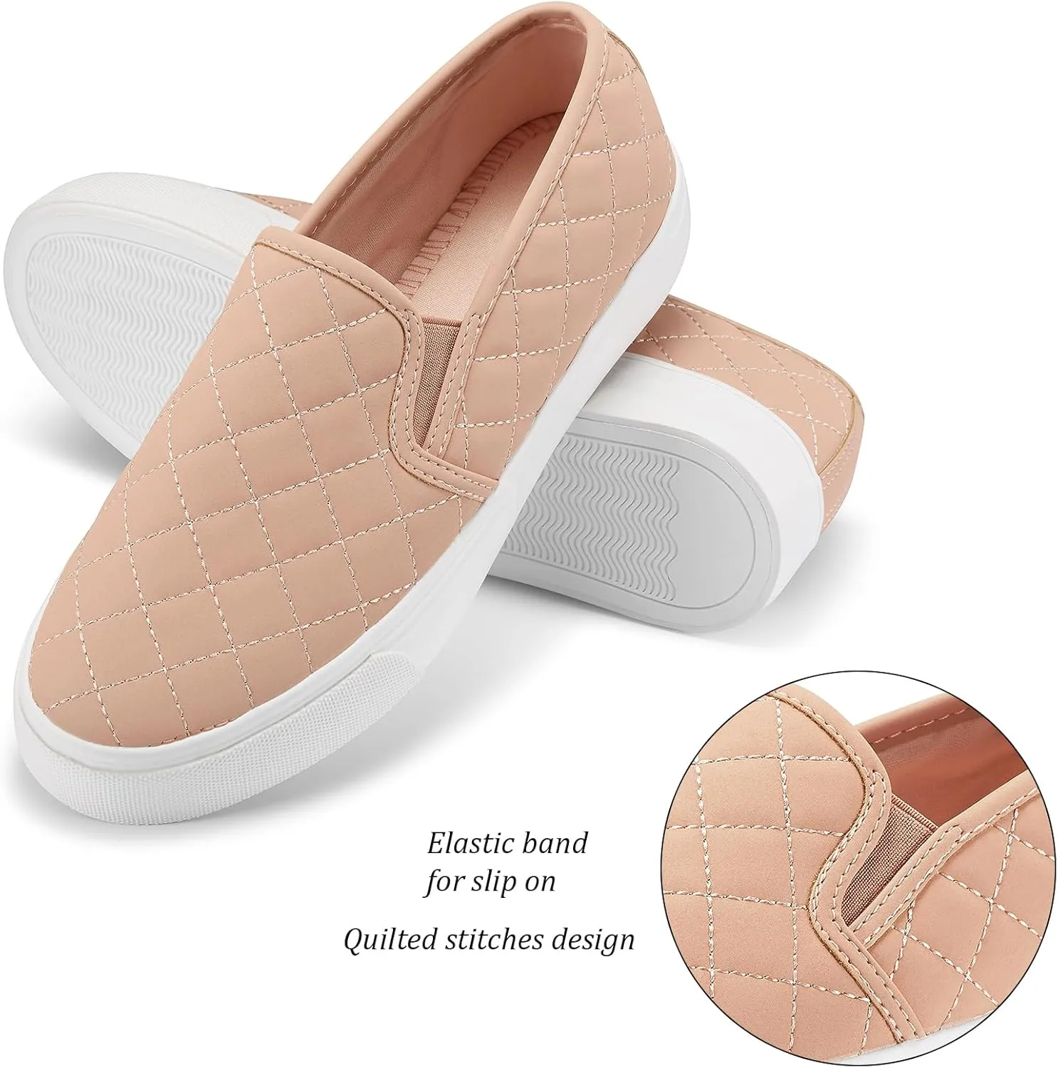 JENN ARDOR Womens Slip On Sneakers Perforated/Quilted Casual Shoes Fashion Walking Flats