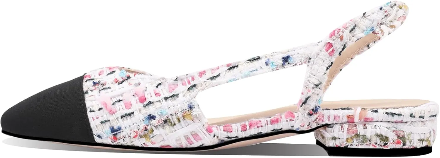 JiaBinji Slingback Flats for Women Two Tone Closed Round Toe Casual Pumps