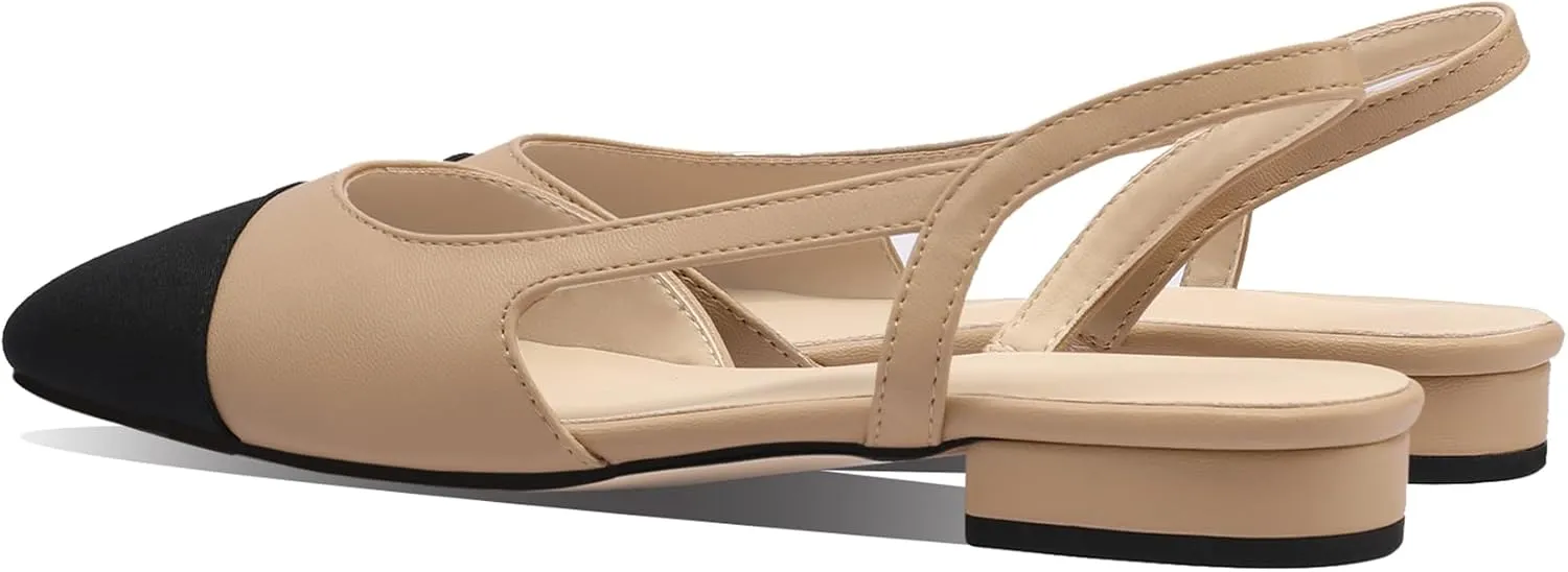 JiaBinji Slingback Flats for Women Two Tone Closed Round Toe Casual Pumps