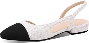 JiaBinji Slingback Flats for Women Two Tone Closed Round Toe Casual Pumps
