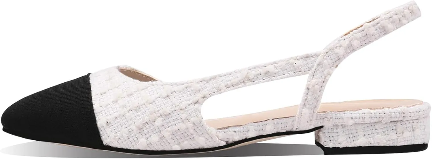 JiaBinji Slingback Flats for Women Two Tone Closed Round Toe Casual Pumps