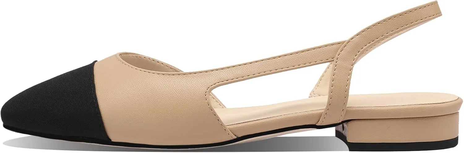 JiaBinji Slingback Flats for Women Two Tone Closed Round Toe Casual Pumps