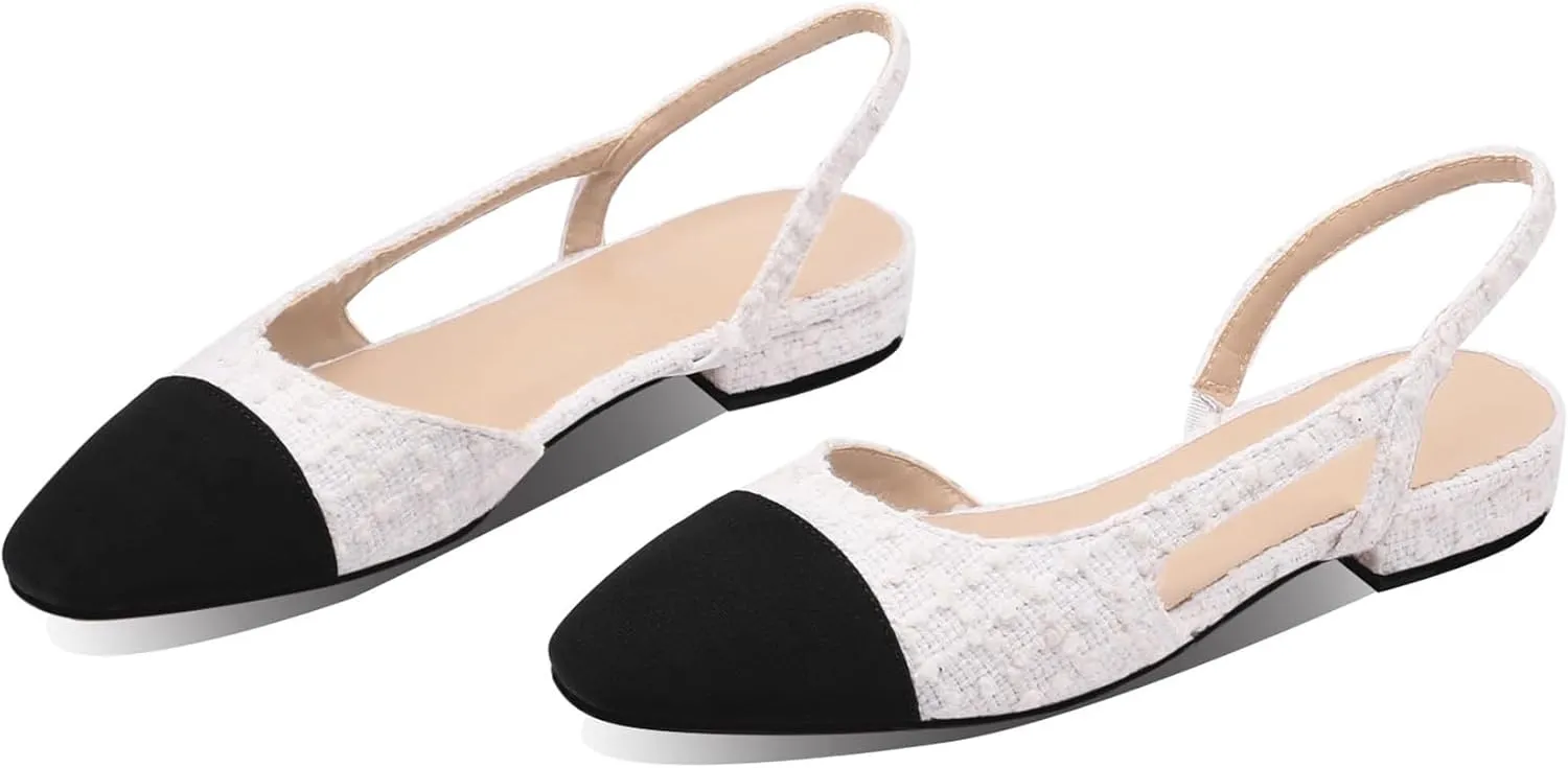 JiaBinji Slingback Flats for Women Two Tone Closed Round Toe Casual Pumps