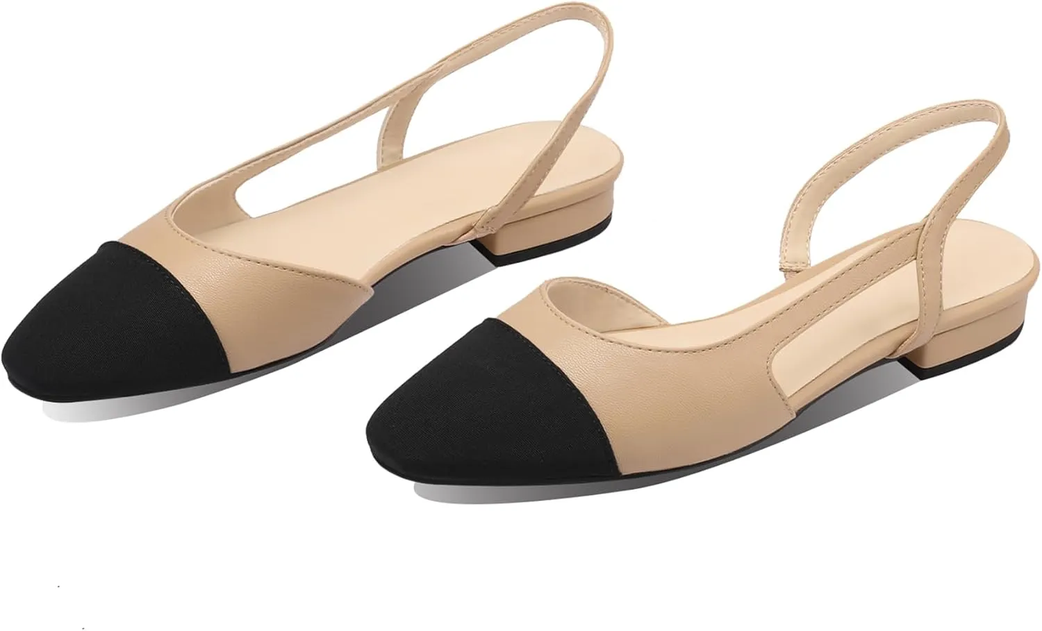 JiaBinji Slingback Flats for Women Two Tone Closed Round Toe Casual Pumps