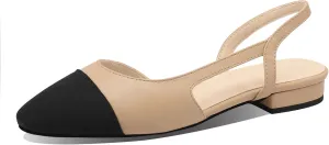 JiaBinji Slingback Flats for Women Two Tone Closed Round Toe Casual Pumps