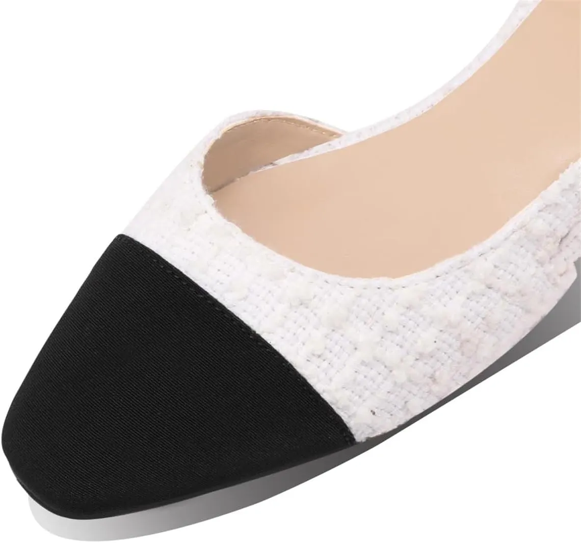 JiaBinji Slingback Flats for Women Two Tone Closed Round Toe Casual Pumps