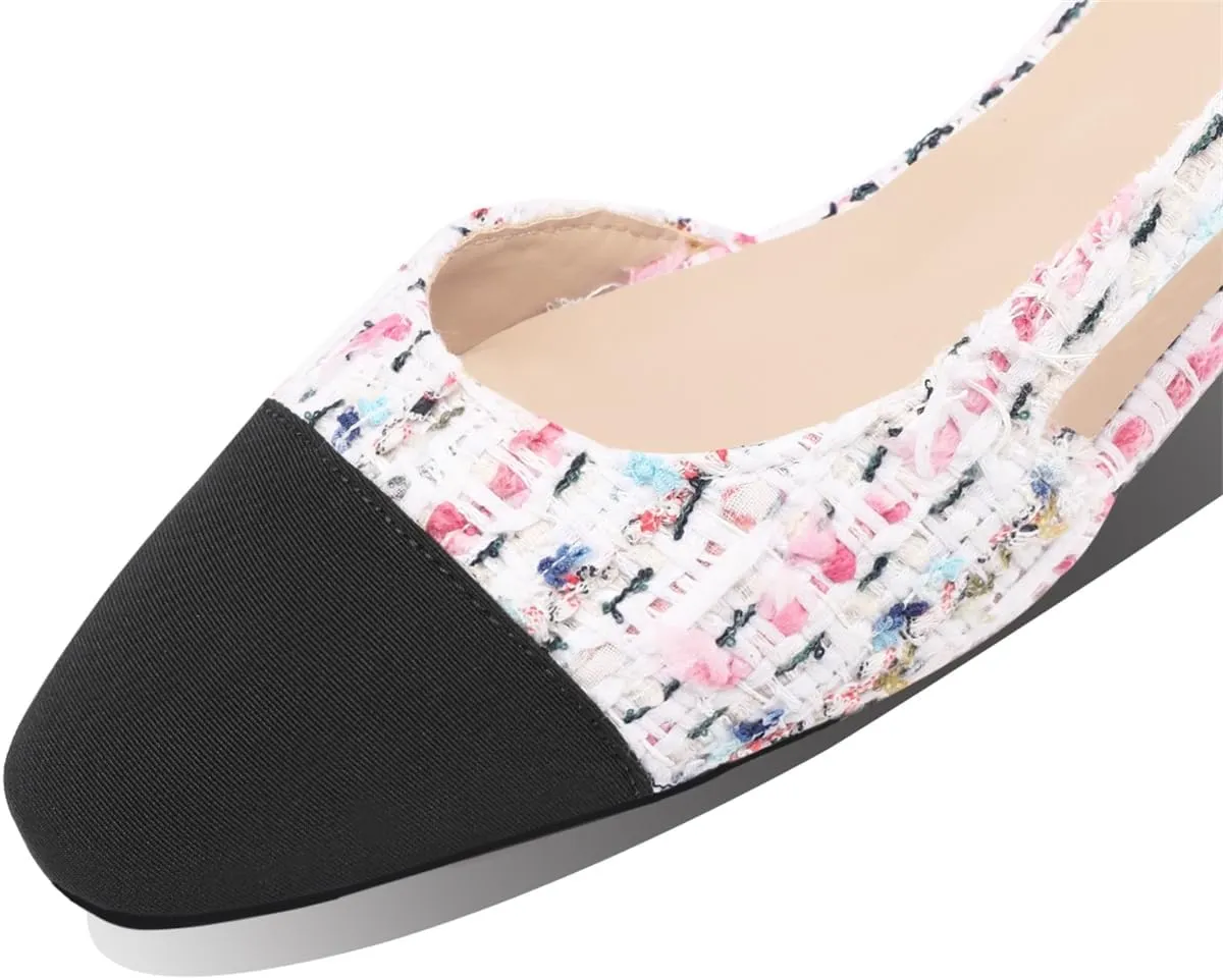 JiaBinji Slingback Flats for Women Two Tone Closed Round Toe Casual Pumps