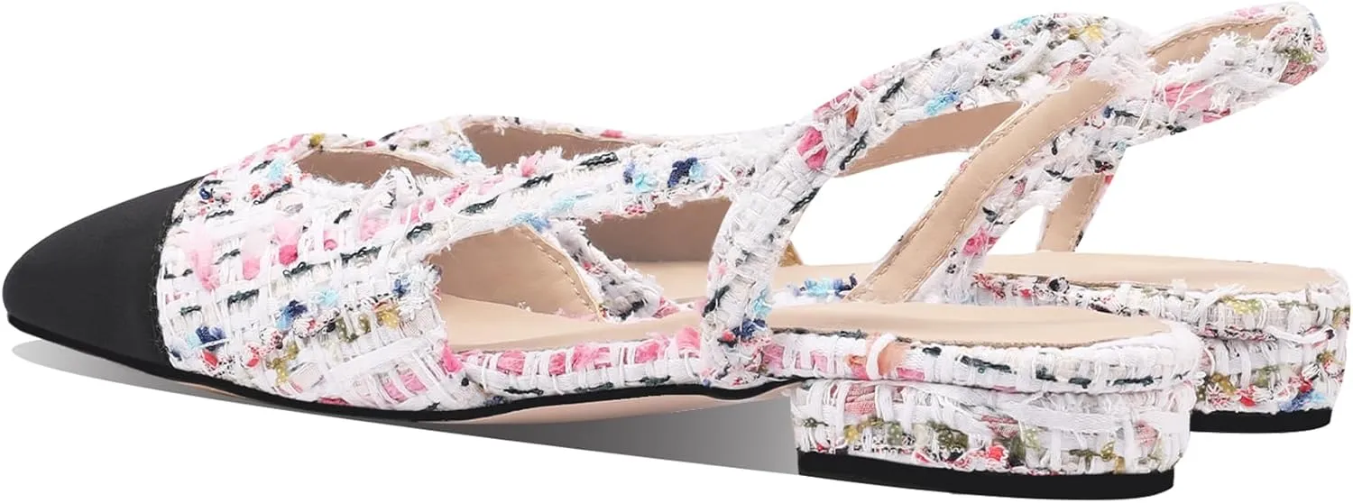 JiaBinji Slingback Flats for Women Two Tone Closed Round Toe Casual Pumps