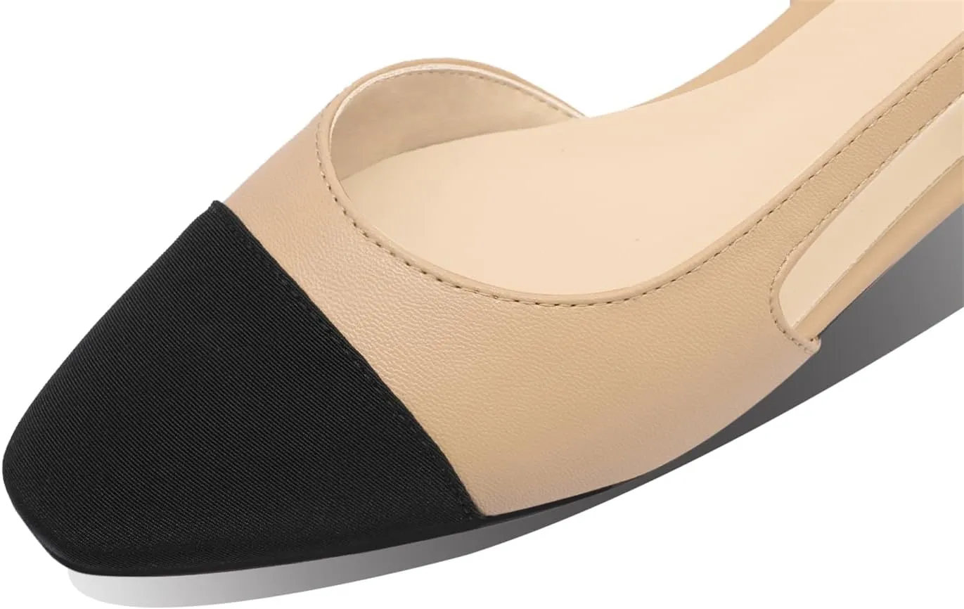 JiaBinji Slingback Flats for Women Two Tone Closed Round Toe Casual Pumps