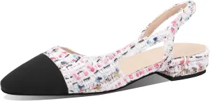 JiaBinji Slingback Flats for Women Two Tone Closed Round Toe Casual Pumps